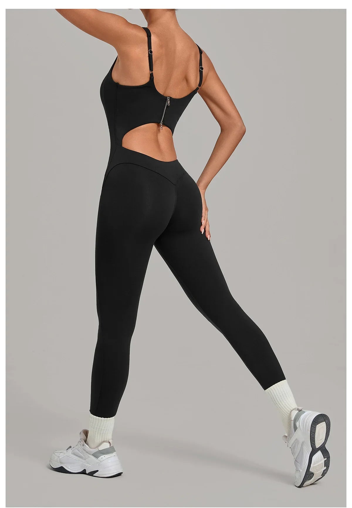 Summer Sports Overalls Women Gym High Stretch Back Zipper Yoga Jumpsuit Tight Hollow Out Slim Hip Lifting One Piece Bodysuit