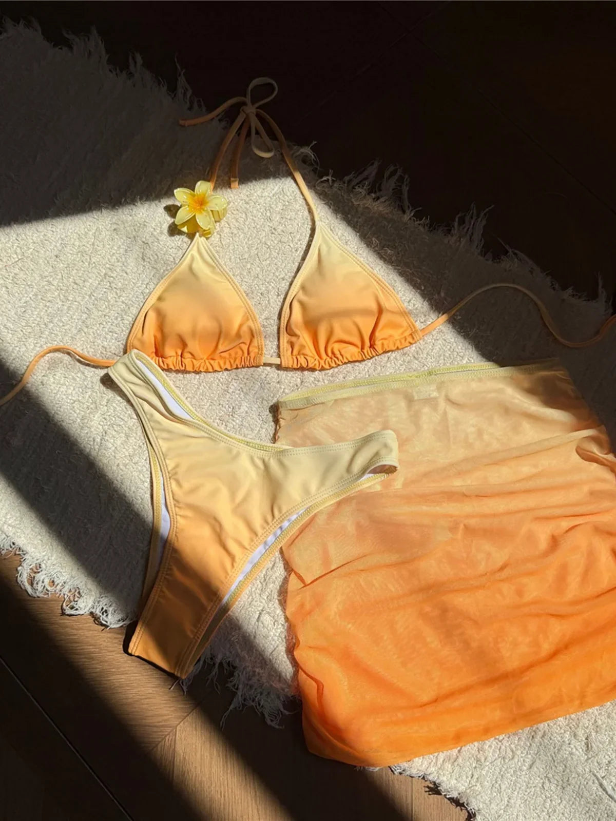With Skirt Gradient Halter Bikini Female Swimsuit Women Swimwear Three-Pieces Bikini Set Padded Bather Bathing Suit Swim V7044