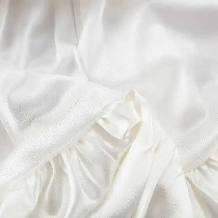 Elegant Female Casual Satin Mini Skirt Women Korean Fashion High Waist A-line Vintage White Balloon Skirt Sweet Women NTJ8