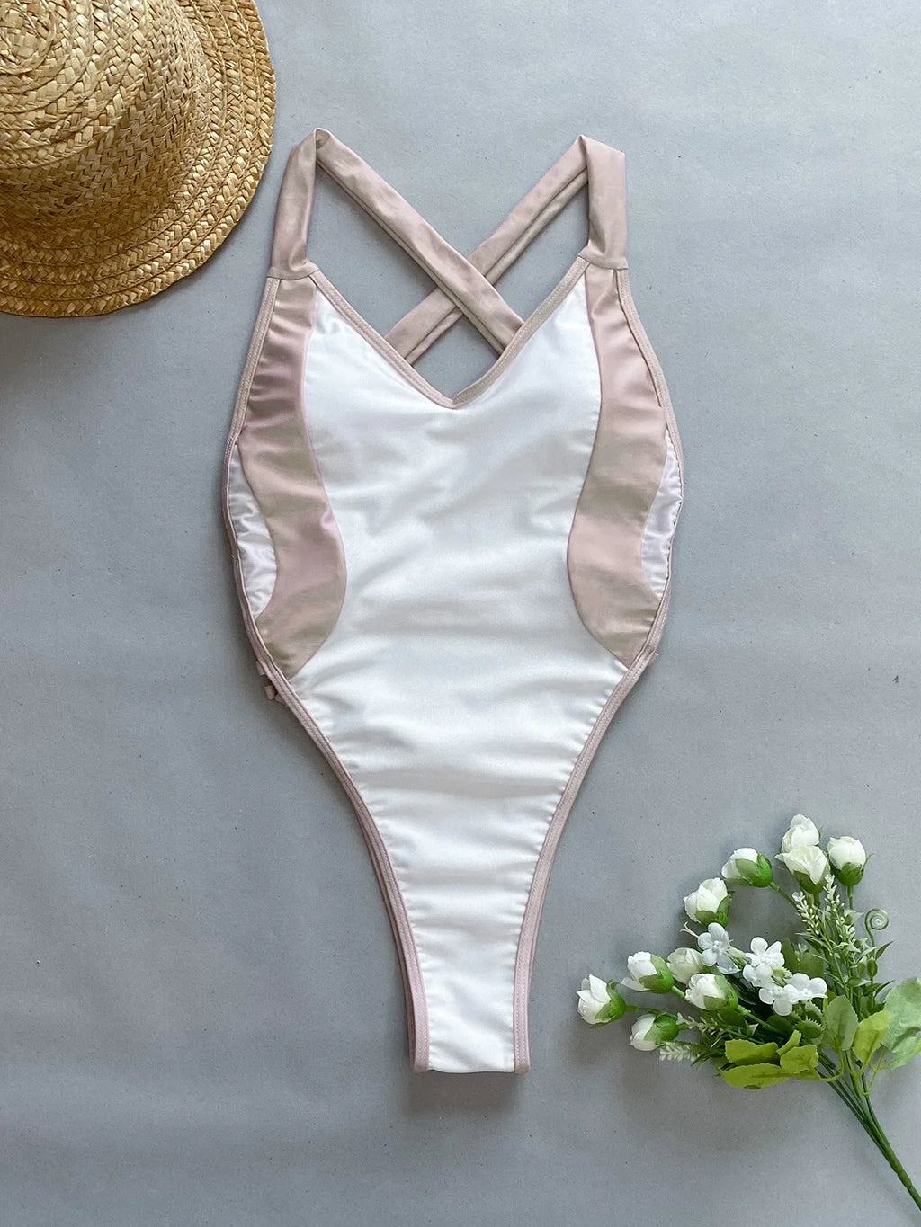 DEKA Deep V Swimwear New Scalloped Splicing High Cut One Piece Swimsuit Women Halter Bodysuit Female Bather Bathing Suit Swim