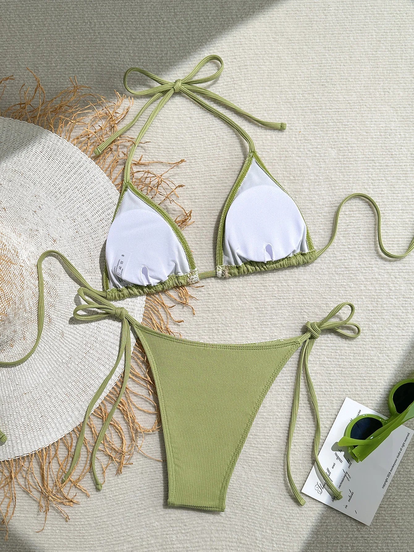 Shell Decoration Ribbed Halter Strappy Bikini Women Swimwear Female Swimsuit Two-pieces Bikini Set Bather Bathing Suit Swim Lady