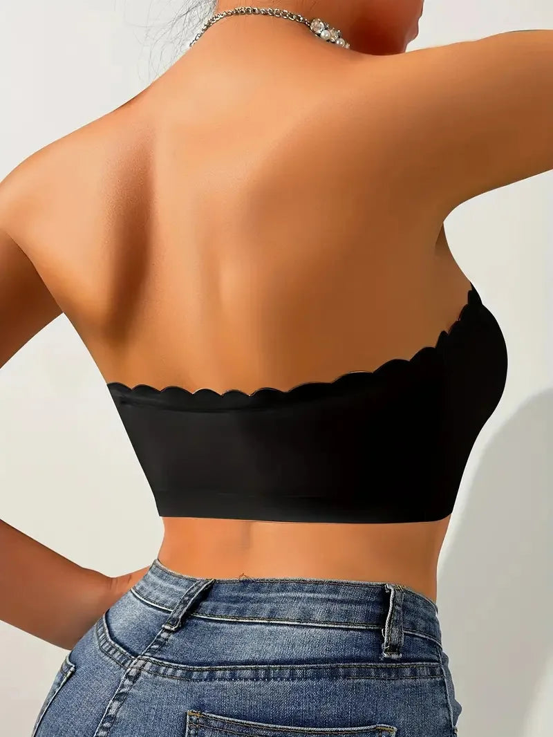 Solid Seamless Strapless Front Closure Wireless Strapless Bra, Sexy Comfy Push Up Bra, Women's Lingerie & Underwear