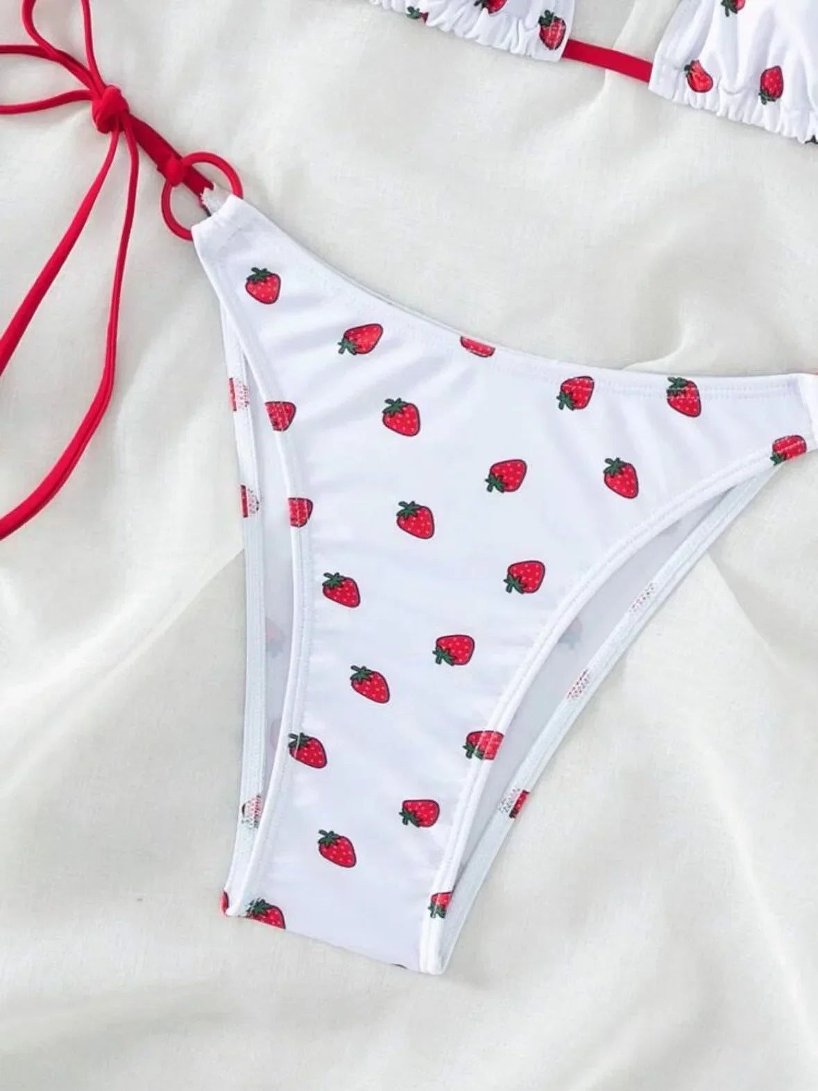Sexy Women Cute Strawberry Print Halter String Micro Bikini Sets Two Pieces Swimsuit Swimwear Bathing Suit Beach Outfits Biquini