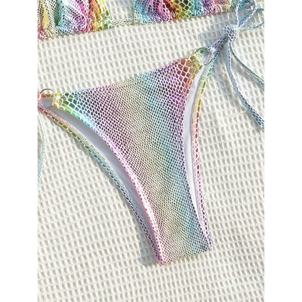 Colorful Snake Skin Halter Strappy Bikini Female Swimsuit Women Swimwear Two-pieces Bikini set Bather Bathing Suit Swim V5822
