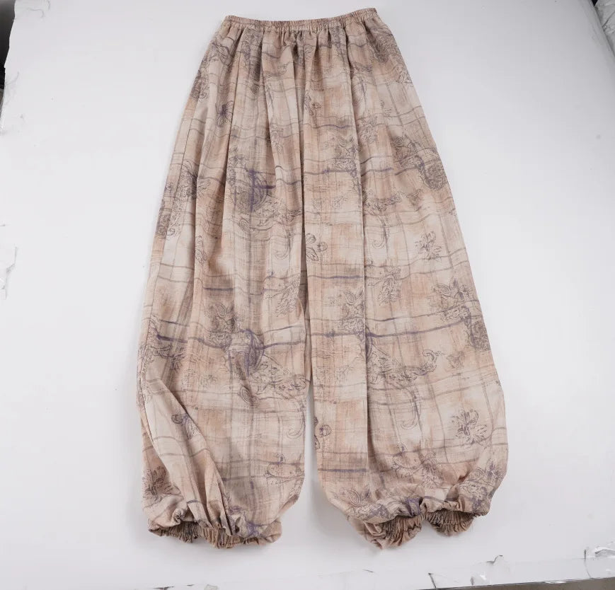 Low-waisted, loose-fitting, wide-slip casual trousers, lightweight woven trousers