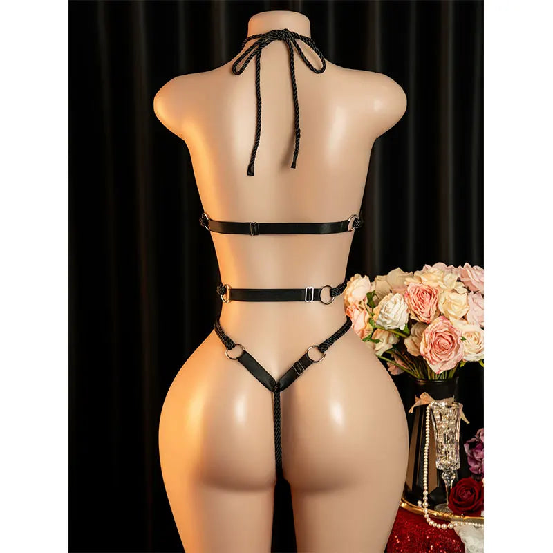 Women's Sexy Lingerie Erotic Backless Hanging Neck SM Bodysuit  See Through Bra Lingerie Set Cosplay Hot Ultra-Thin Body Suit
