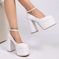 Fashion Chunky Heel Mary Jane Shoes Women Ankle Strap Thick Platform Pumps Woman Plus Size Super High Heels Party Wedding Shoes