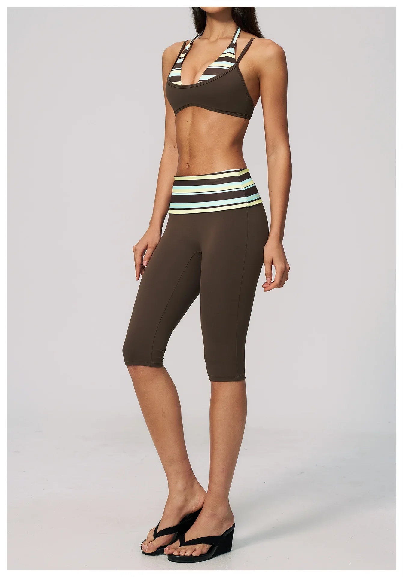 Summer Polka Dot Yoga Sets Women Hanging Neck Shockproof Sports Bra Fitness Suit Folding High Waist Mid Pants Gym Tracksuit