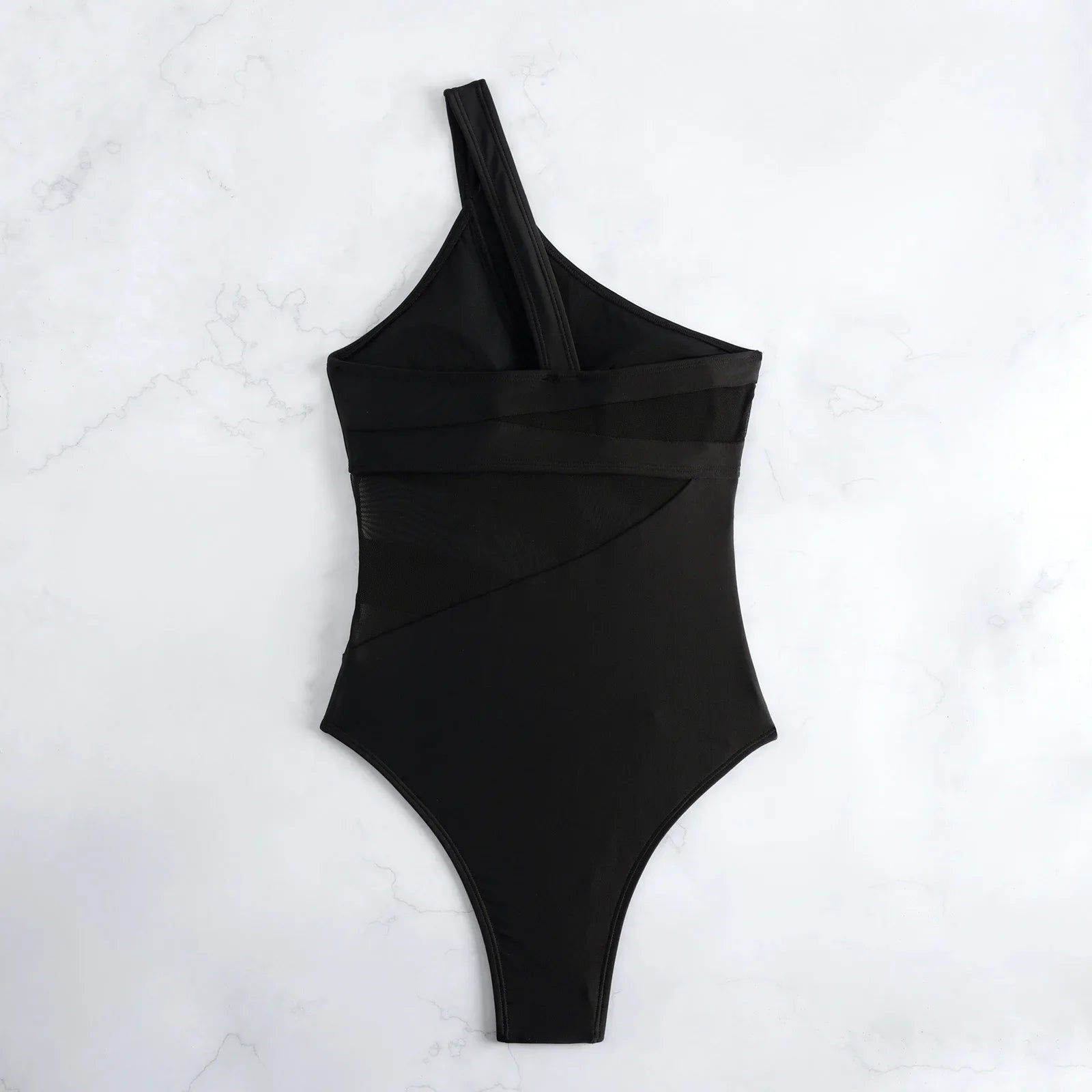 Sexy One Shoulder Swimwear Women 2026 Black Mesh See Through Slim Tummy Control One Piece Swimsuit Beach Holiday Bathing Suits