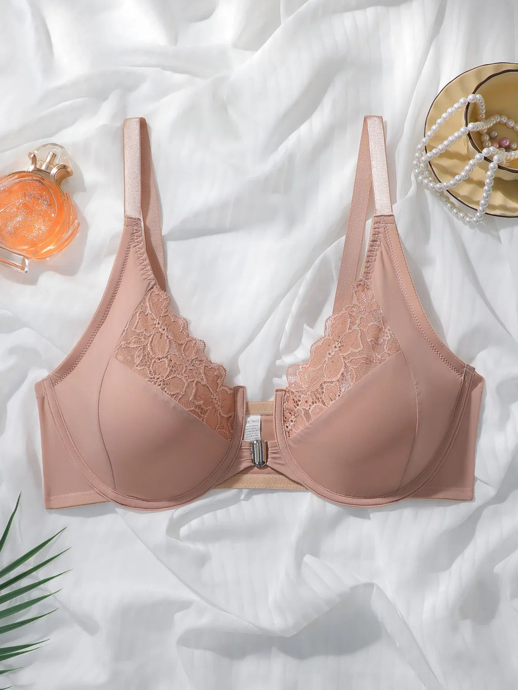 Women's plus size front button bra with lace and steel ring gathered underwear suitable for full figured women 1XL-3XL MR2753