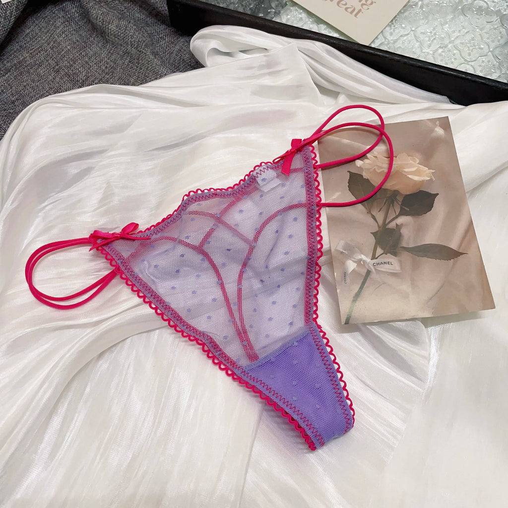 Bowknot Lace Sexy Girls Briefs Women Panties Dots Seamless G String Transparent Thong Underwear Low Waist Female Lingerie