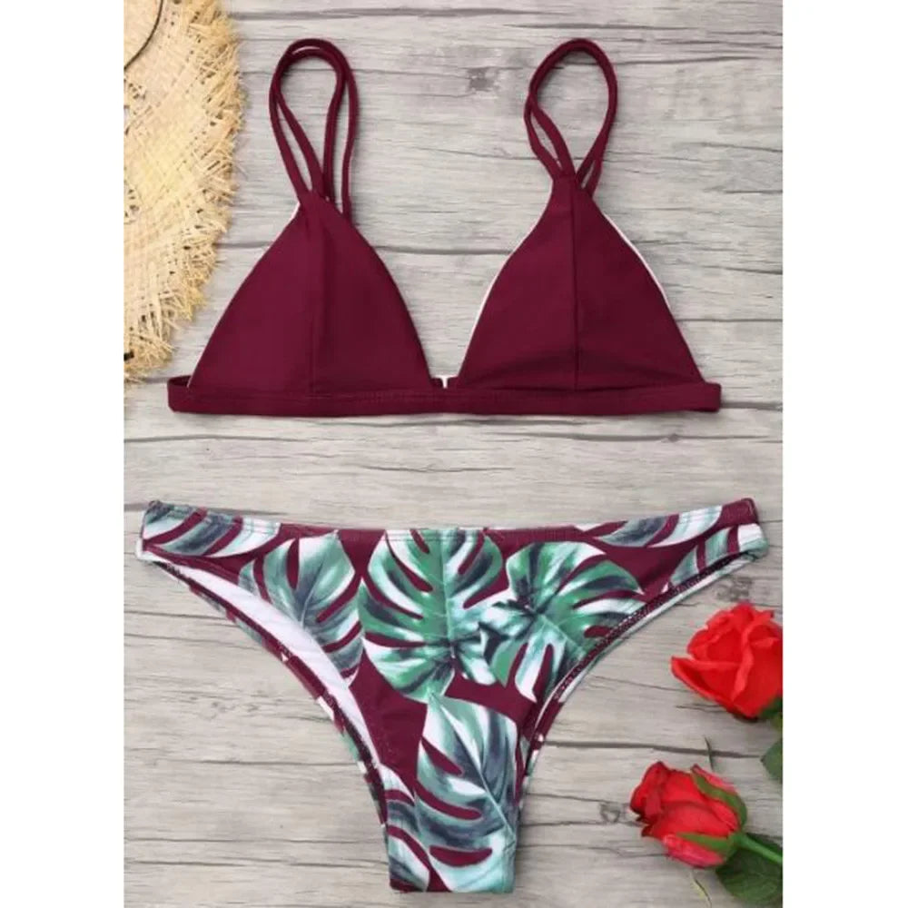 Leaves Print Bikinis Set For Women Swimwear 2024 Padded Push-Up Beachwear Bather Bathing Set Beachwear Summer Bikini Set Femme