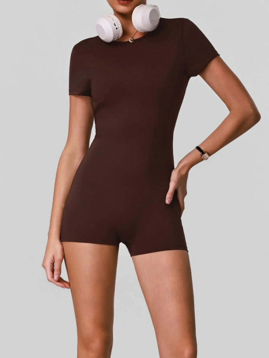 Butt Lifting One Piece Body Shaping Yoga Jumpsuit Women Short Sleeve Hollow Out Backless Bodycon Shorts Sports Suit Workout Wear