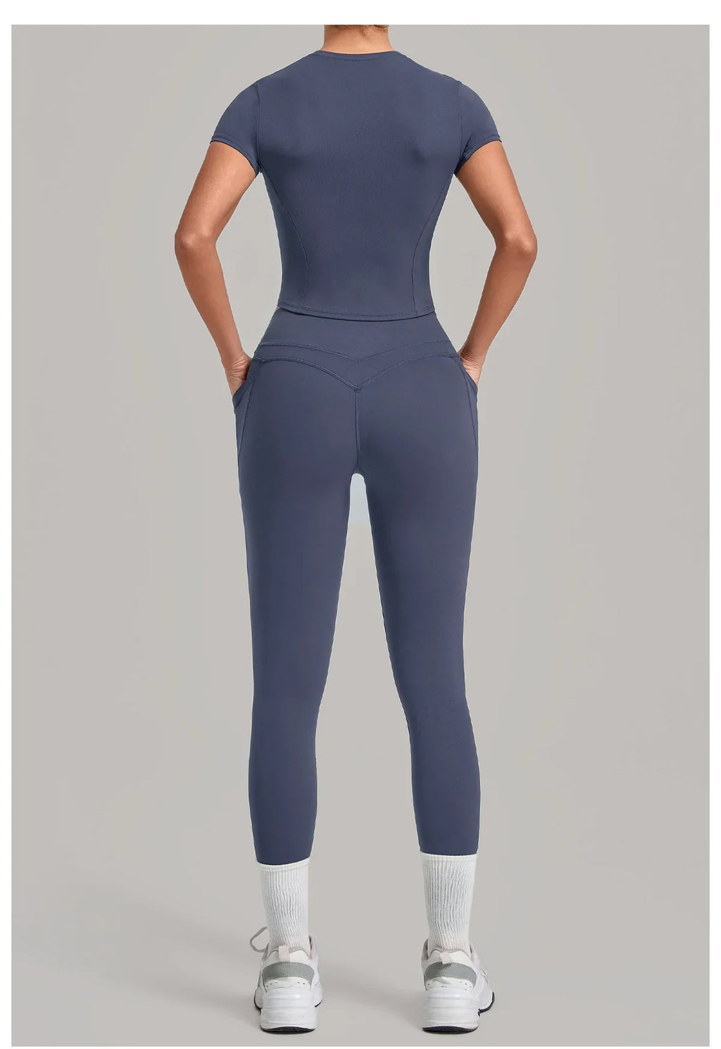 Women Tracksuit Yoga Sets Short Sleeve Slim Sports T Shirts Workout Clothes Outdoor Tight High Waist Pocket Pants Fitness Suits