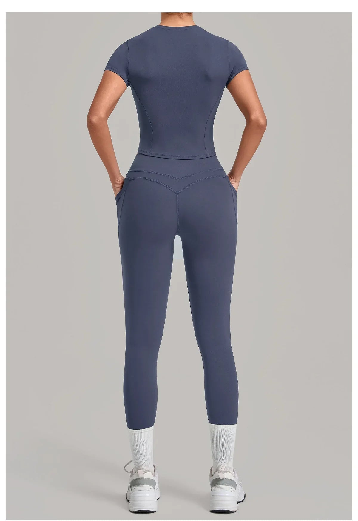 Women Tracksuit Yoga Sets Short Sleeve Slim Sports T Shirts Workout Clothes Outdoor Tight High Waist Pocket Pants Fitness Suits