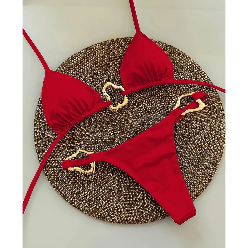 Sexy Halter Micro Bikini 2025 Women Swimsuit Solid Swimwear Thong Bikinis Set Brazilian Beach Wear Bathing Suit Biquini Female