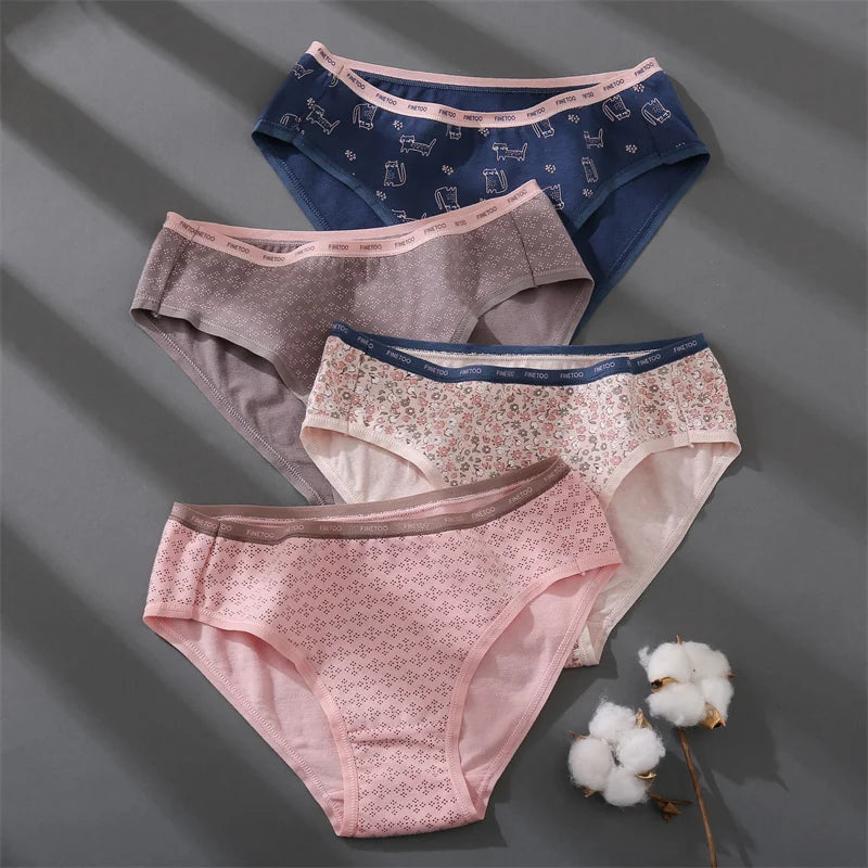 Women Printing Floral Panties 3Pcs/set Low-Rise Cotton Briefs Female Comfortable Underwear Female Soft Panties Lingerie M-2XL