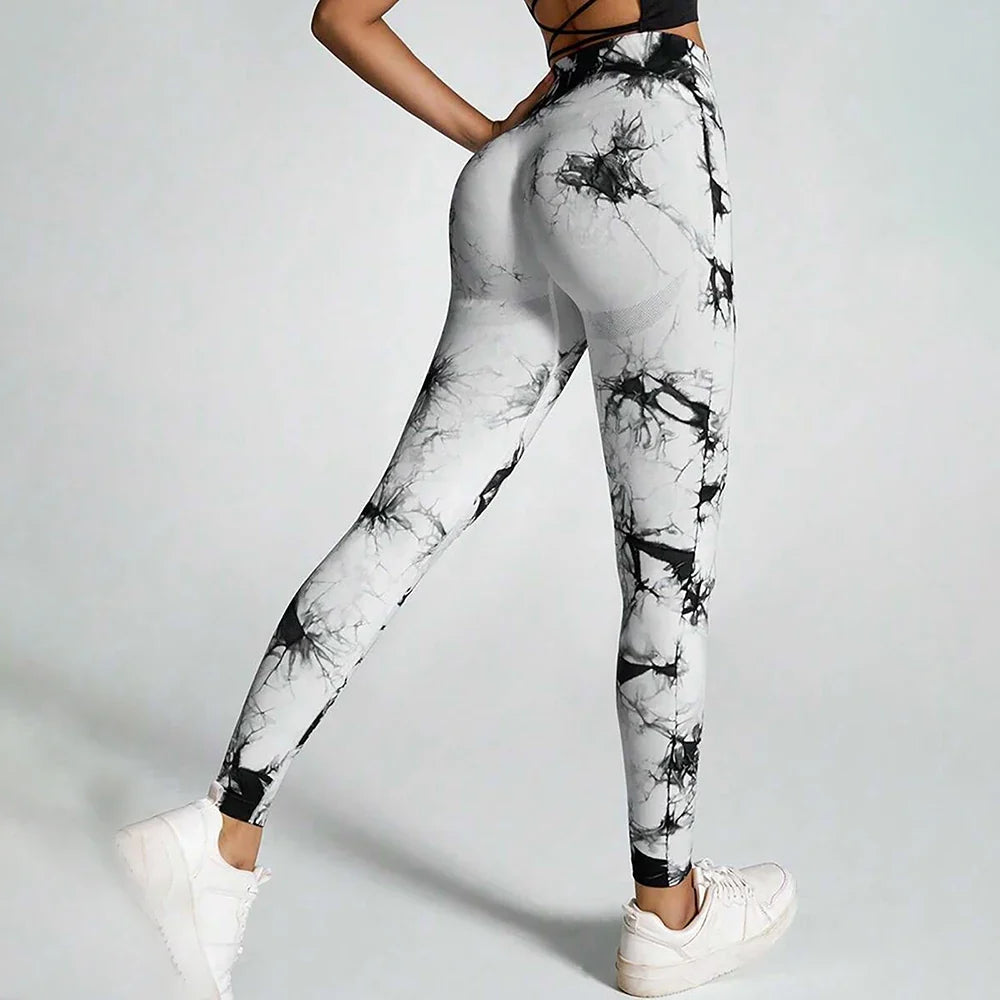 Boho Tie Dye High Waist Knit Elastic Fitness Yoga Tights Butt Lifting Workout Pants for Women