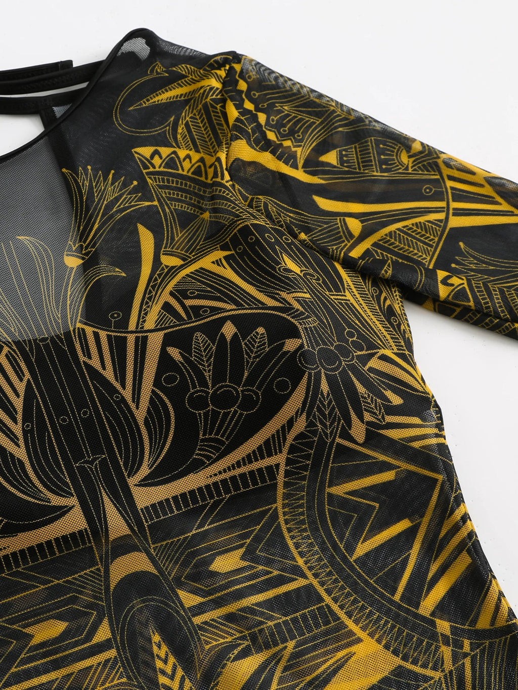 2026 Printed Mesh Swimsuit One Piece & Beach Dress Long Sleeves Swimwear Women Bathing Swimming Swim Suit Padded Beachwear