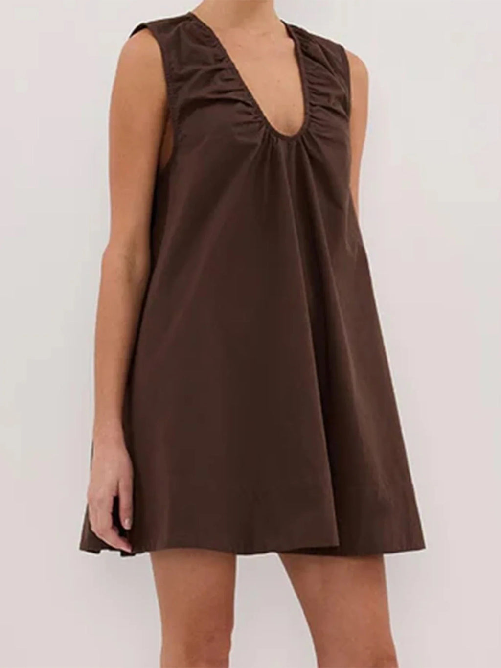 Women Summer Solid Color V Neck Loose Tank Dress Sleeveless Beach Mini Dresses with Pocket