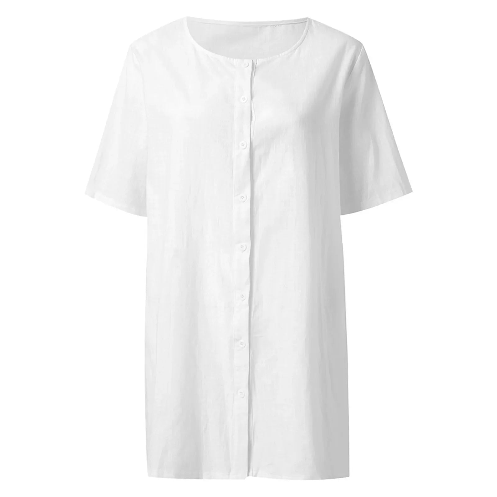 Cotton Linen Breathable And Comfortable Mid Length Oversized Button Down Half Sleeve O-neck Cardigan Casual Beach Suncreen Top