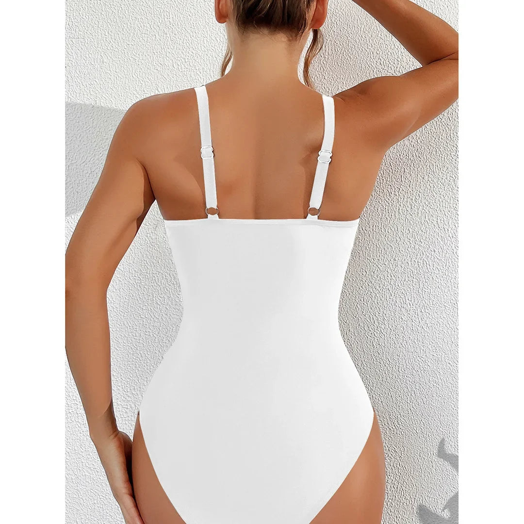 S - XL New Sexy Mesh Sheer V Neck Women Swimwear One Piece Swimsuit Female High Leg Cut Monokini Bather Bathing Suit Swim V5136