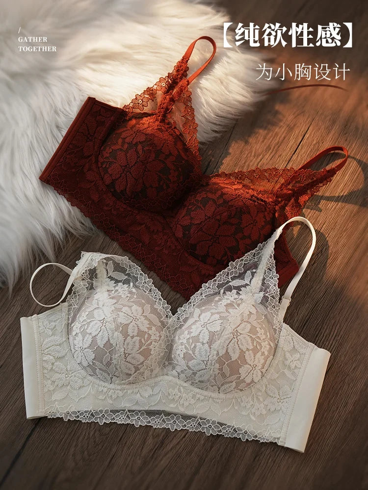 Tight Fit French Lace Bra for Small Bust - Comfort Lift Anti Sagging, Sexy Lace Back & Thin Strap Lingerie MOYISU Sexy Bras AB