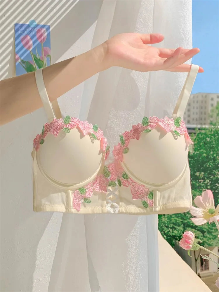 MOYISU Light Luxury Japanese Sweet Push-Up Bralette for Small Chest Women, Summer Thin Sexy Lingerie Pure Desire Underwear