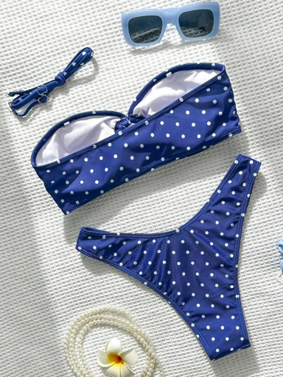XS - L Polka Dot Bandeau Bikini Women Swimwear Female Swimsuit Two-pieces Bikini Set Brazilian Bather Bathing Suit Swim Lady