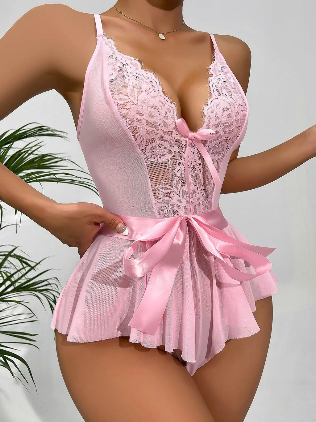 One-Piece Bodysuit Bandage Sexy Women Exotic Black Lace Patchwork Lingerie Bodysuit Back Open Bra Sexy Underwear