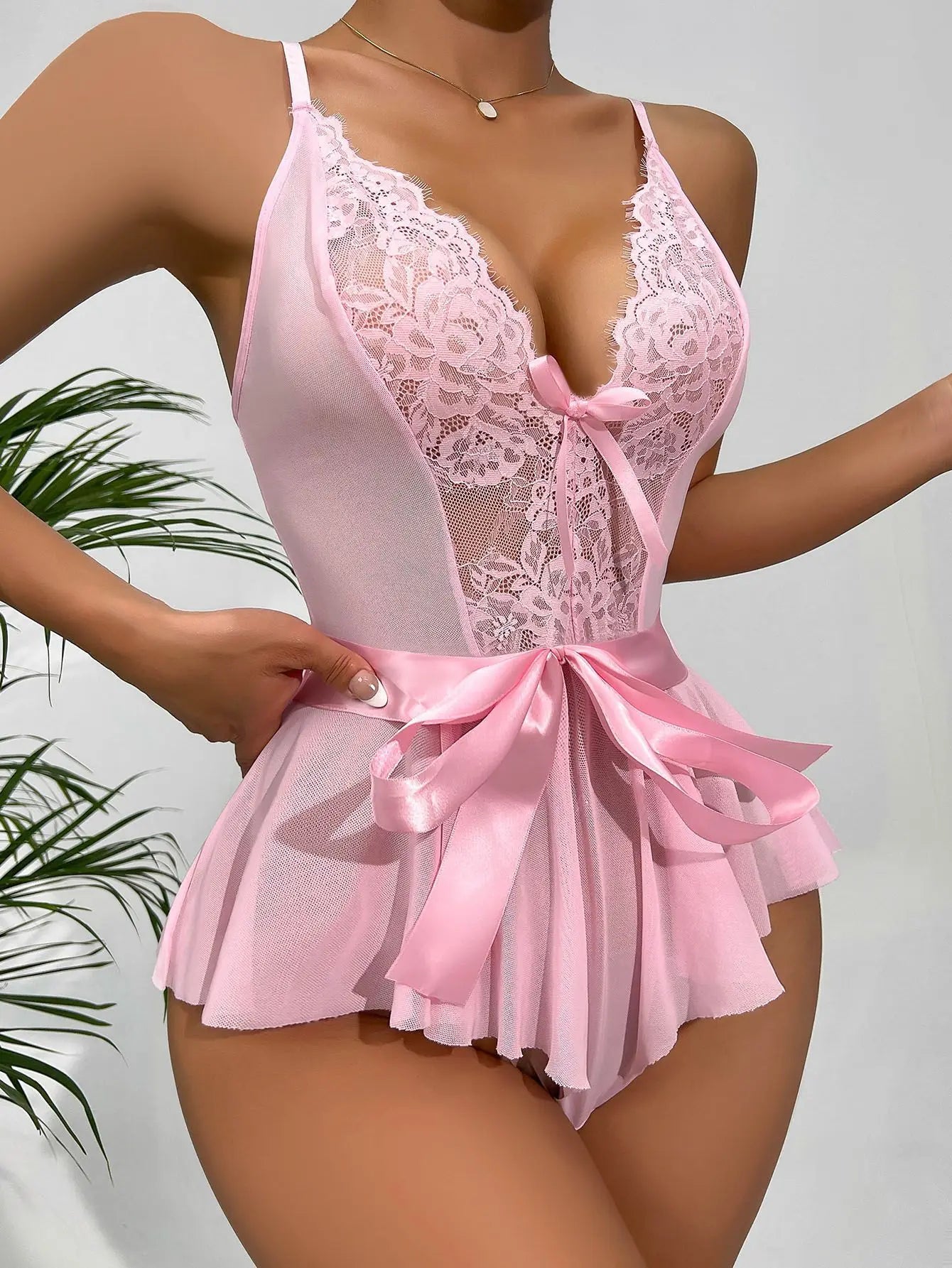 Women's Hollow See Through Bodysuits Slim Fit Erotic Sheer Lace Jumpsuit Bodysuit Sexy Fashion Pajamas One-Piece Suit