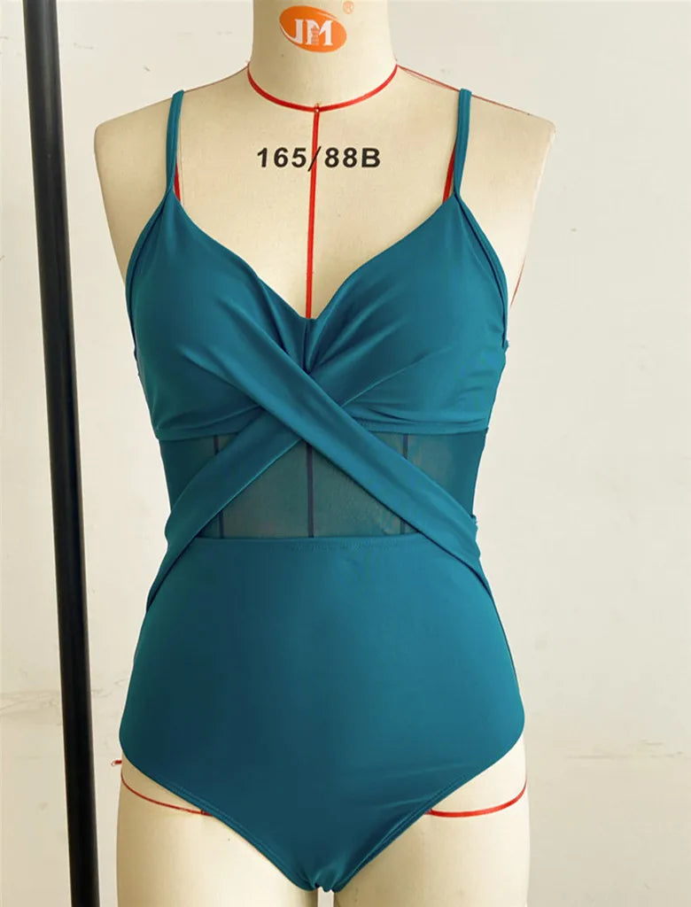 S - XXL Sexy Mesh See Through Women Swimwear One Piece Swimsuit Women's Swimwear Ruched Push Up Bathing Suit Swim Beach Wear