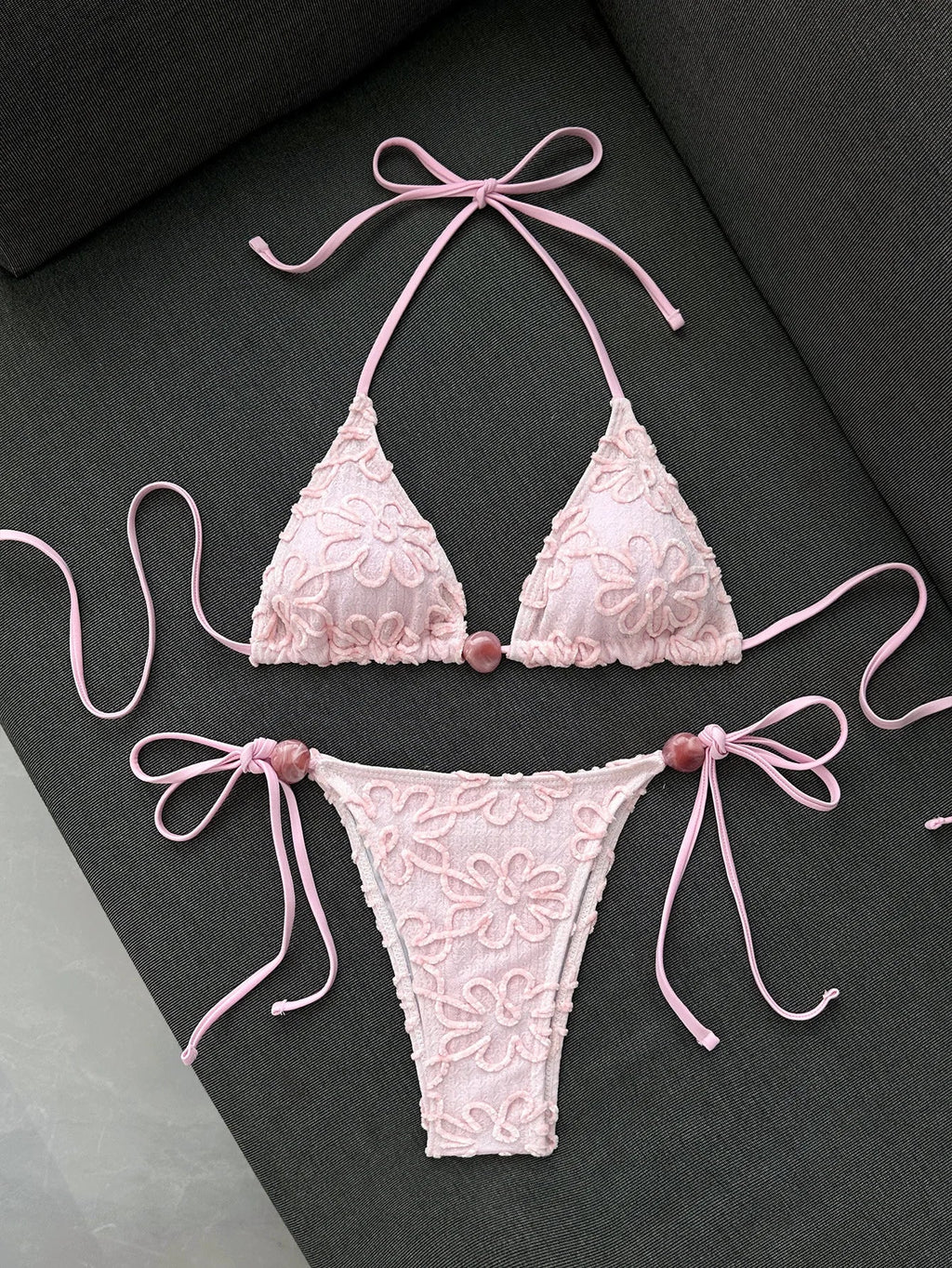 Sexy Yellow 3D Flower Micro Bikini 2026 Women Hole Out Stone Strap Push Up Bra Thong Swimsuit Holiday Bathing Suit Swimwear