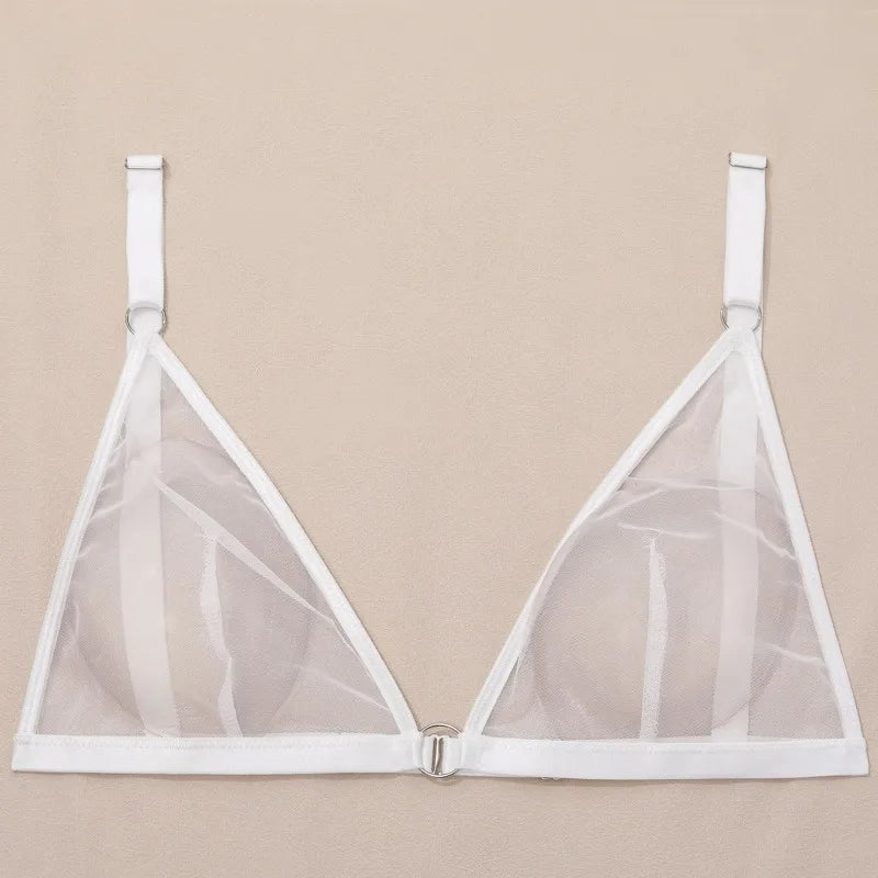Toucheart Sexy Lingerie for Women Solid Color Mesh See-through Women's Plunge Underwear Suit Sexy Garters Lingerie 4-piece Set