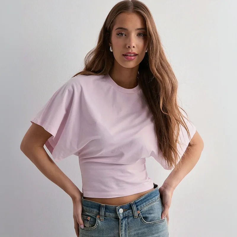 Fashion Casual Solid Gray Cropped T-shirt 2026 Woman Clothes O-neck Corset Tops Streetwear Girls Summer Autumn Short Tee Shirts