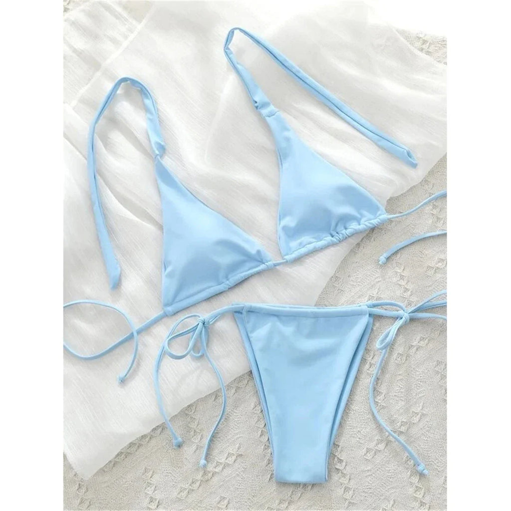 Sexy 11 Color Halter Mini Micro Thong Bikini Female Swimsuit Women Swimwear Two-pieces Bikini set Bather Bathing Suit Swim V4064