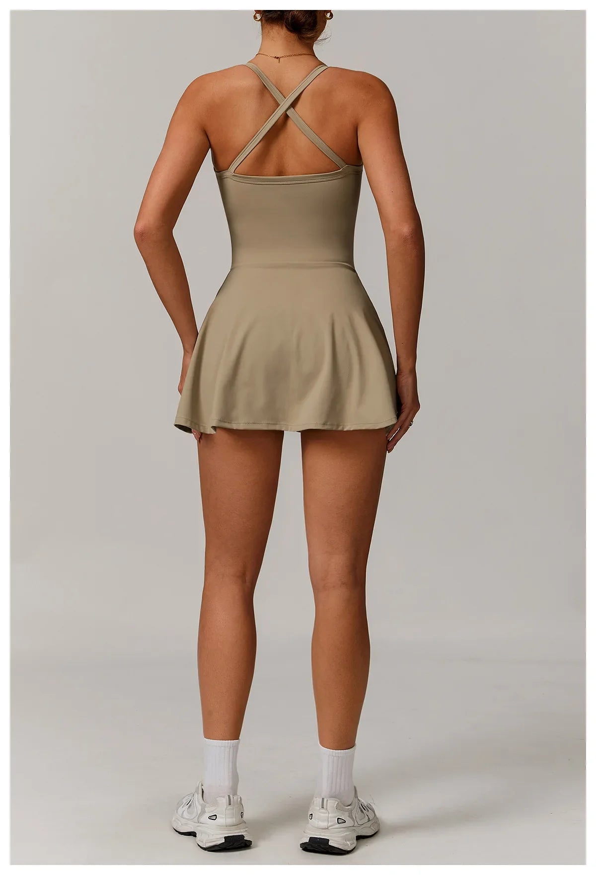 Summer Tennis Dress Women Sleeveless V Neck Slim Skirt Pleate Twisted Design Crossed Hollow Out Sports Yoga Golf Skirt Badminton