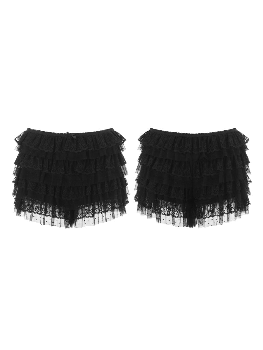 Women's Lace Shorts Ruffle Layered Elastic Waist Short Pants Bloomers Streetwear