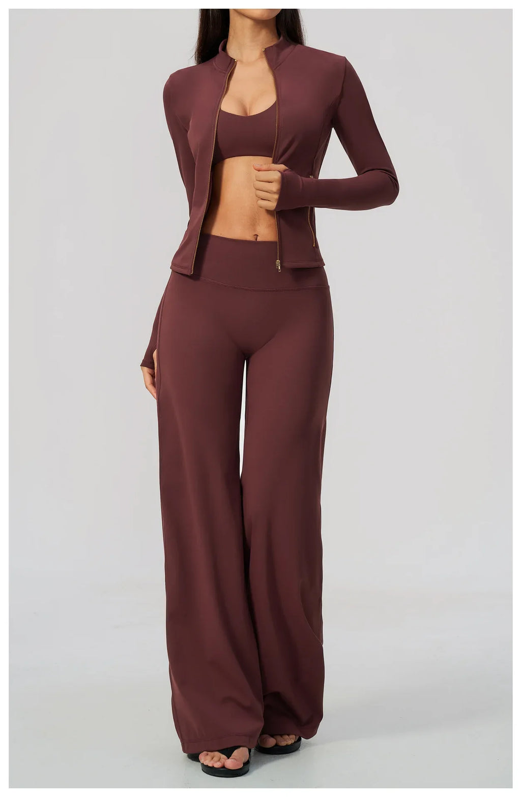 3 PCS Yoga Sets Women Long Sleeve Zipper Slim Jacket+sports Bra+high Waist Flare Pants Fitness Suits Gym Exercise Athletic Wear