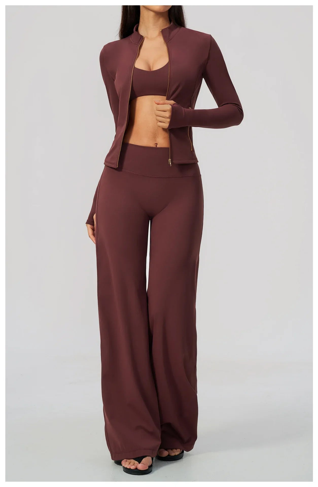 3 PCS Yoga Sets Women Long Sleeve Zipper Slim Jacket+sports Bra+high Waist Flare Pants Fitness Suits Gym Exercise Athletic Wear