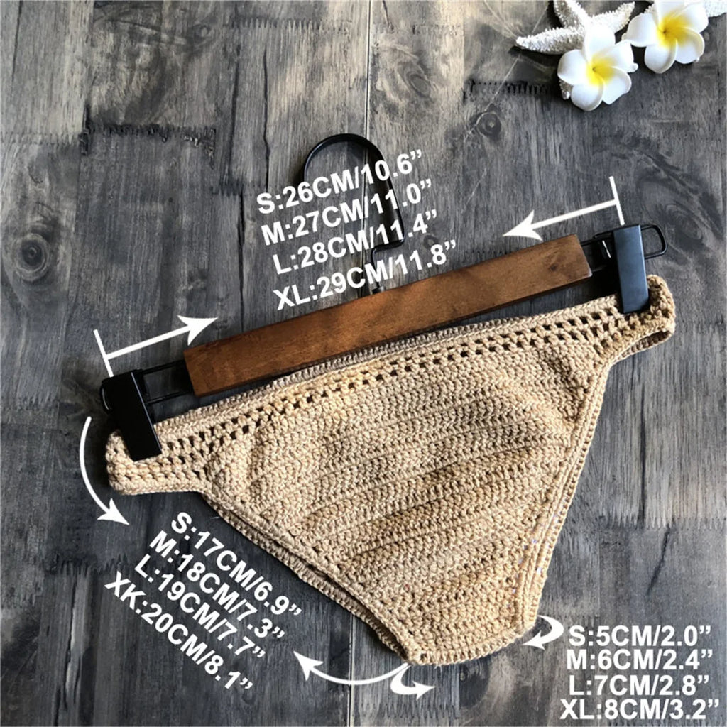 S - XL 9 Colors Crochet Knitted Bikini Bottom Swim Brief Women Swimwear Female Bather Brazilian Tanga Panties Underwear V4195