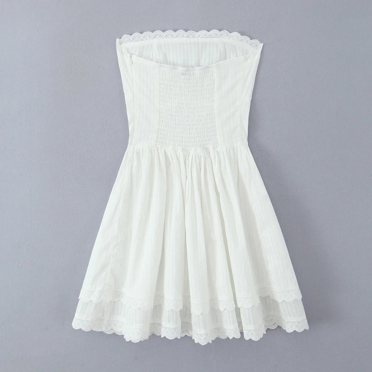 White Lace Dress Women Strapless Sleeveless Short Summer Dress Corset Cotton Mini Beach Casual Vestidos Party Dress 2025