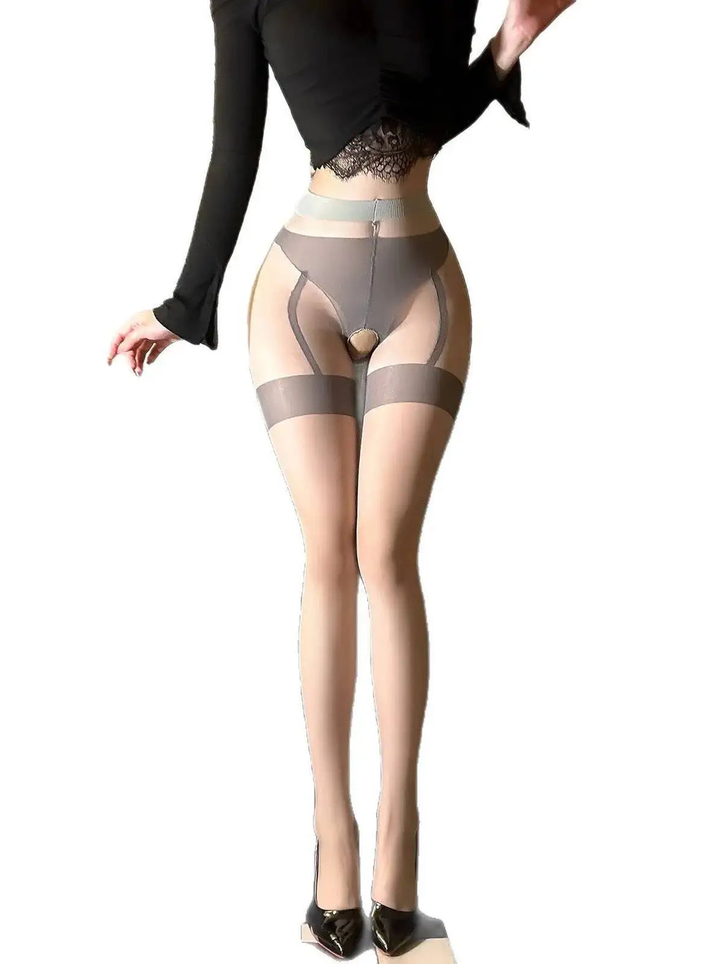 Sexy Pantyhose Charming Smooth Transparent Solid Color Pantyhose For Nightclub Elegant Counterfeit Straps Pantyhose Playful SQ90