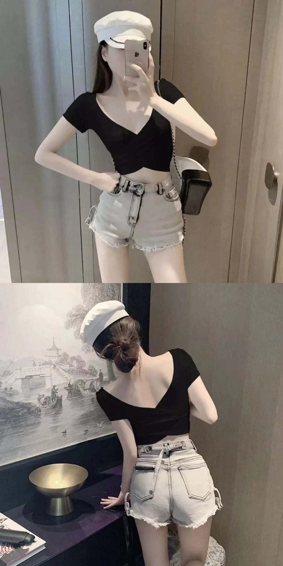 Korean Style Women's Tank Top Y2k Streetwear Solid Color Short Sleeved Crop Top Lady Summer Slim Fit Homewear Elastic Skinny Tee