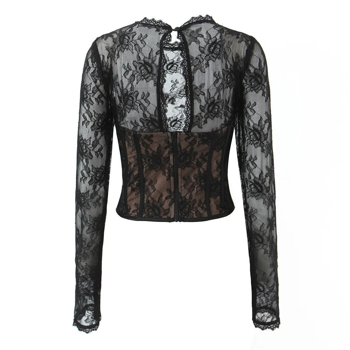 Pure Desire Sexy Sheer Crochet Lace Base Shirt Waist-Tightening Top T-Shirt For Woman Transparent Mesh Casual T-Shirt Charm ADSE