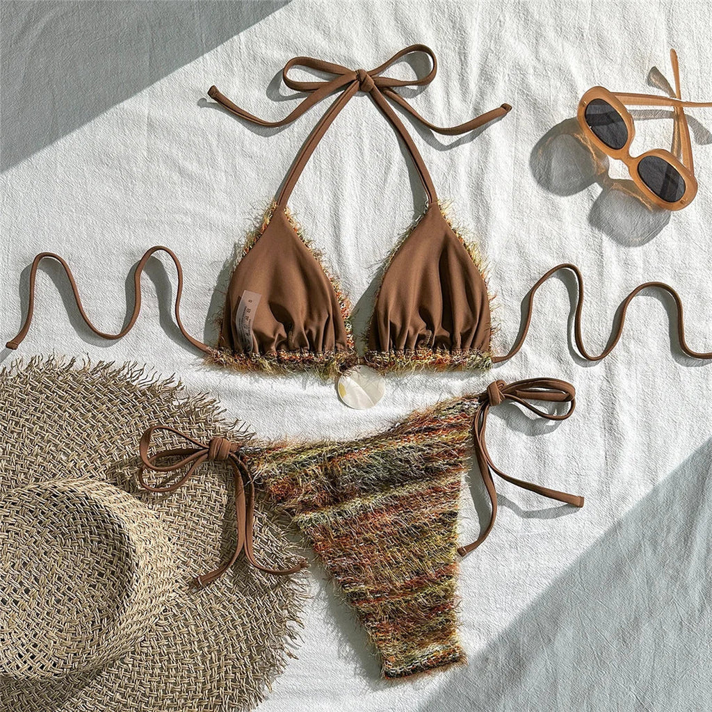 Printed Halter Bikini Women Swimwear Female Swimsuit High Leg Cut Padded Bather Bathing Suit Swim Two-pieces Bikini set K8119