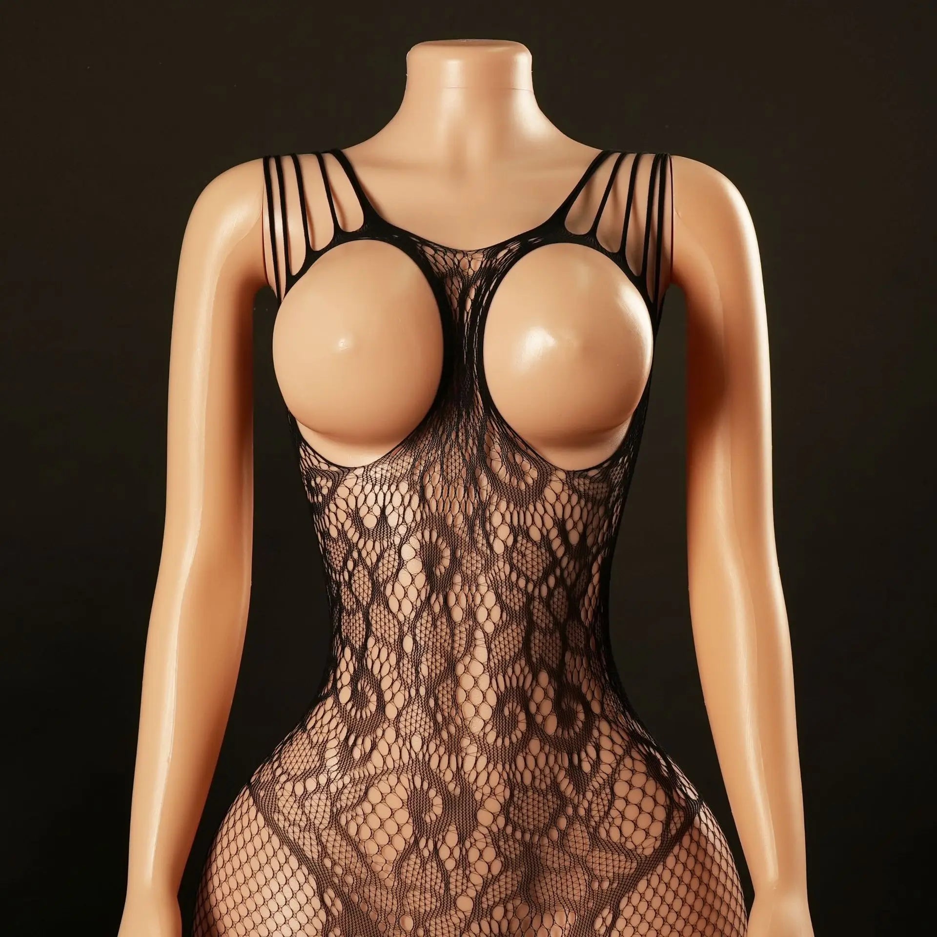 Sexy Bodysuit With Hollowed-out Chest Mesh Sexy One-piece Jacquard Open-crotch Halter Neck Backless Deep V Sleeveless Charm 57AF
