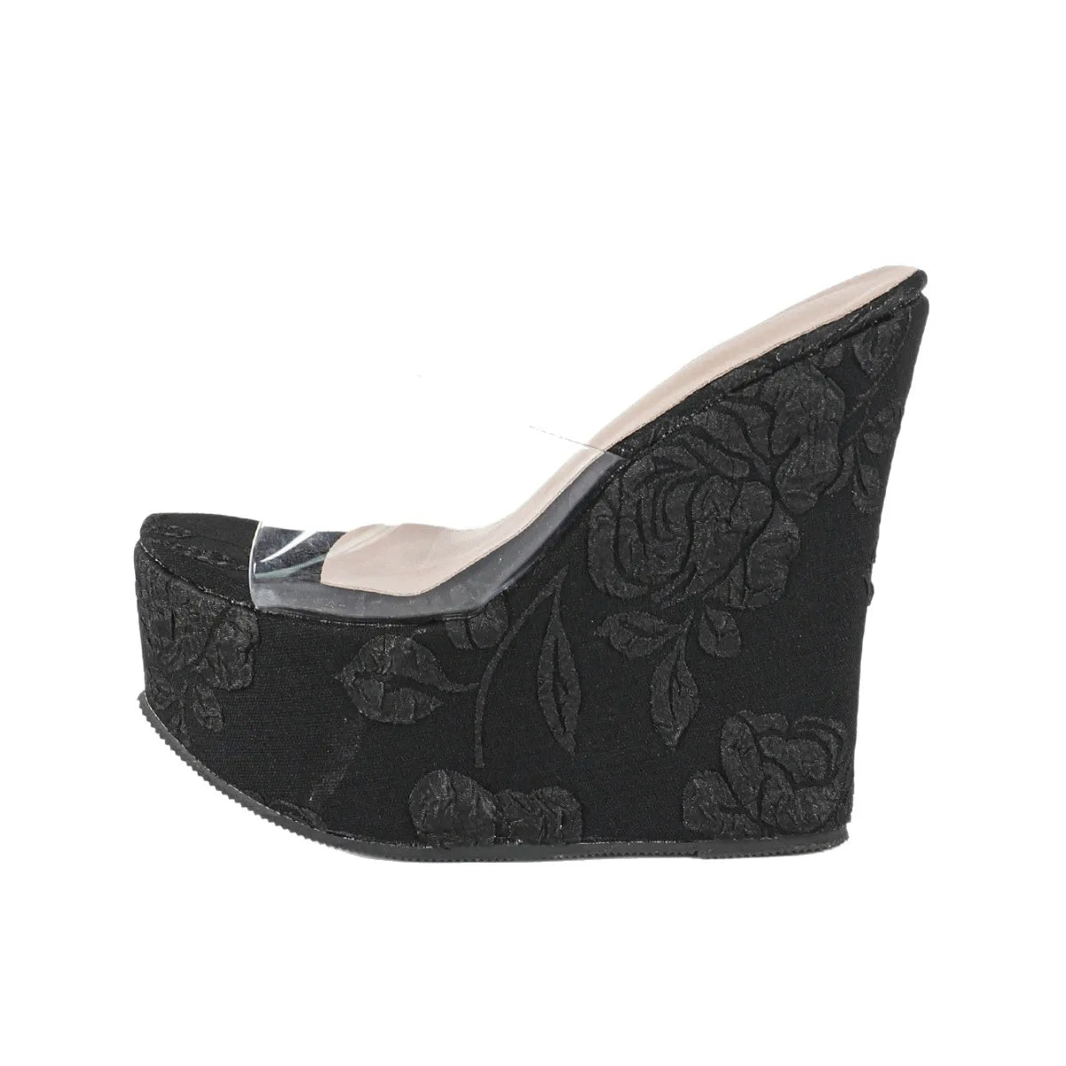 NASBAVIPVC Transparent Slippers Women Peep Toe 15CM Wedges High Heels Platform Sandals Summer Fashion Open Toe Party Dress Shoes