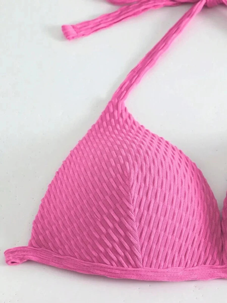 With Beach Sarong Bra Cup Wrinkled Bikini Female Swimsuit Women Swimwear Three-pieces Bikini Set Push Up Bathing Suit Swim Lady