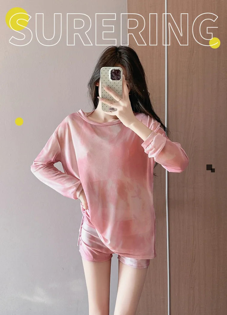 Two-piece swimsuit conservative three-piece set 2026 new slimming and flesh-covering long-sleeved hot spring swimwear